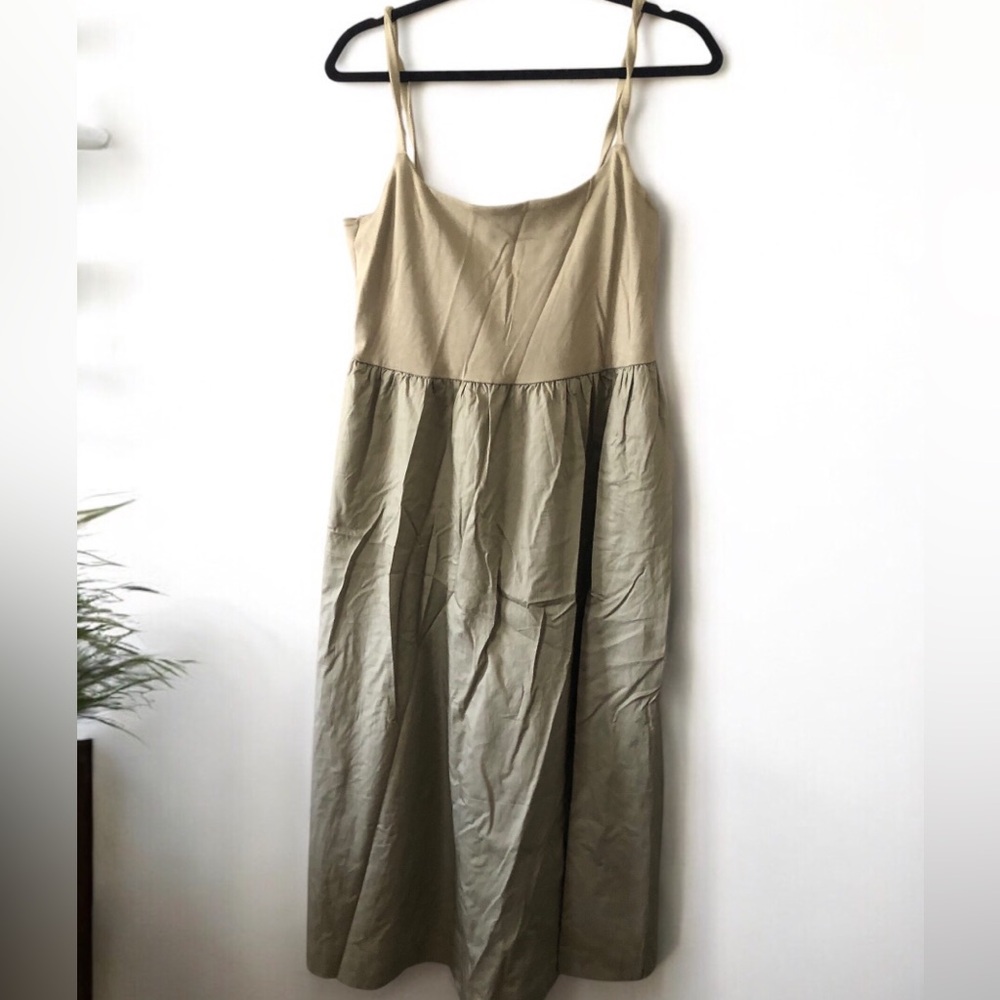 Old Navy Olive and Tan Midi Spaghetti Strap Dress